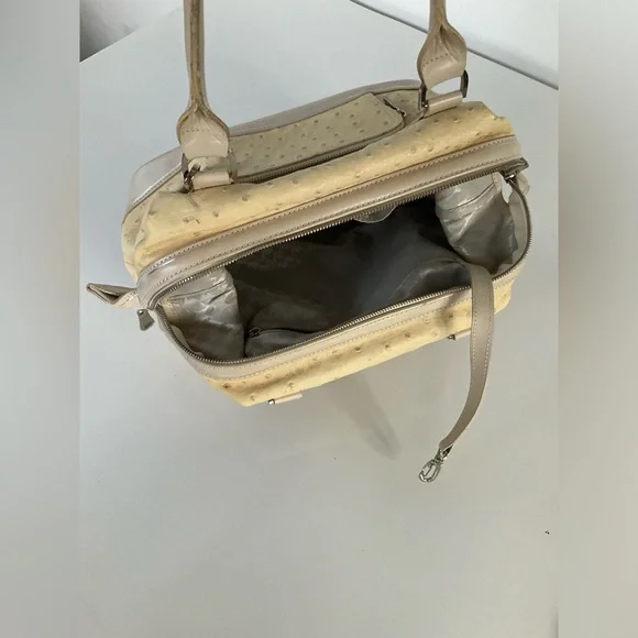 Longchamp Natural Tan Ostrich Leather Legend Bag Purse Satchel - Picture 8 of 15